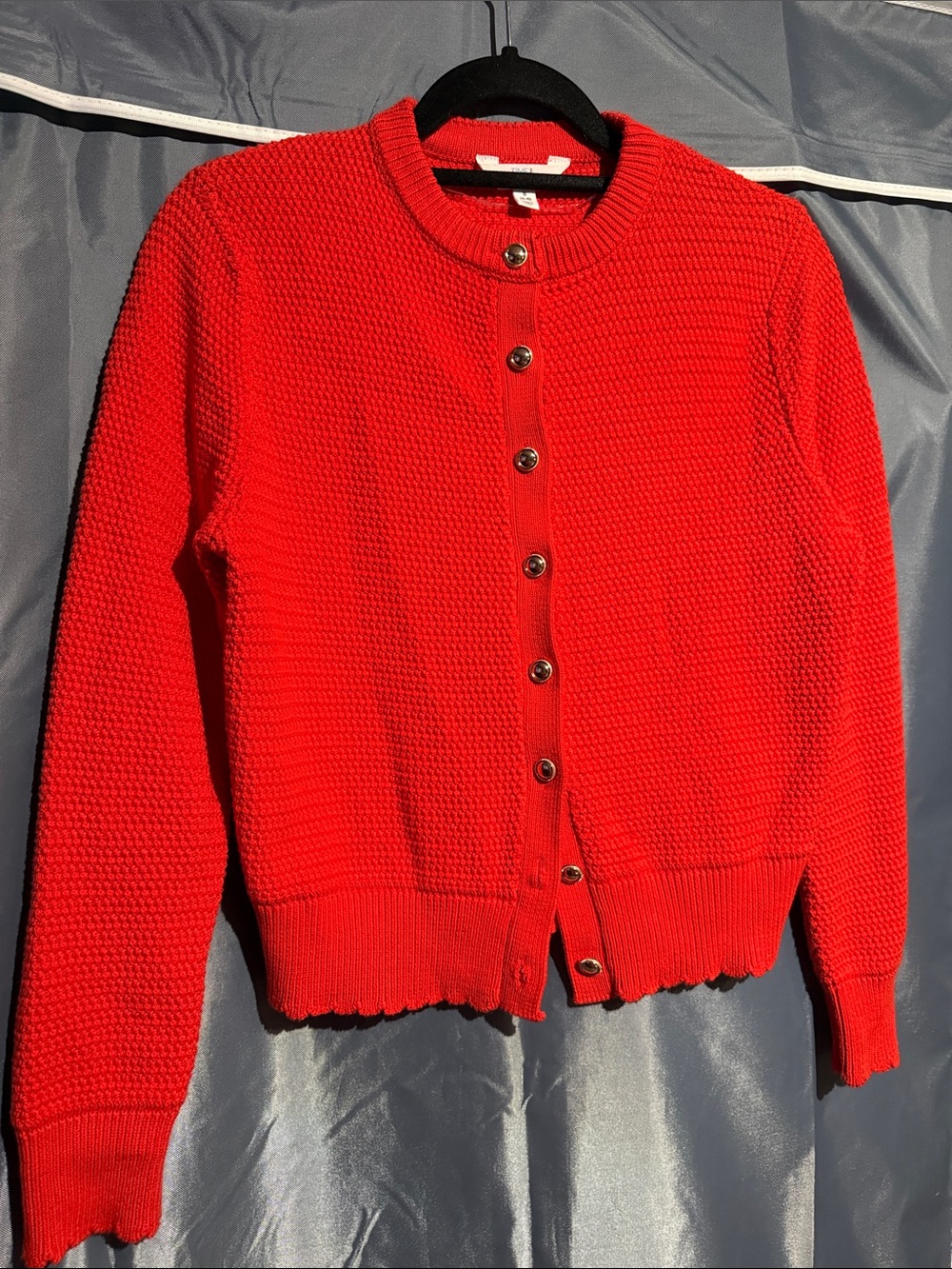 Time and Tru Bright Red Button-Front Textured Cardigan
